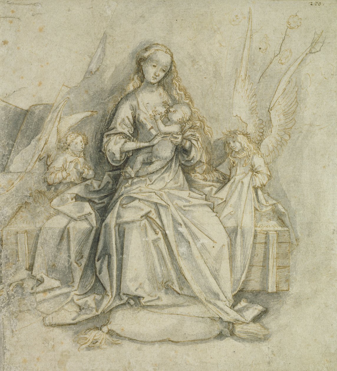 Madonna og barn (penn og brunt blekk med blyant på papir) av Hans Holbein the Elder