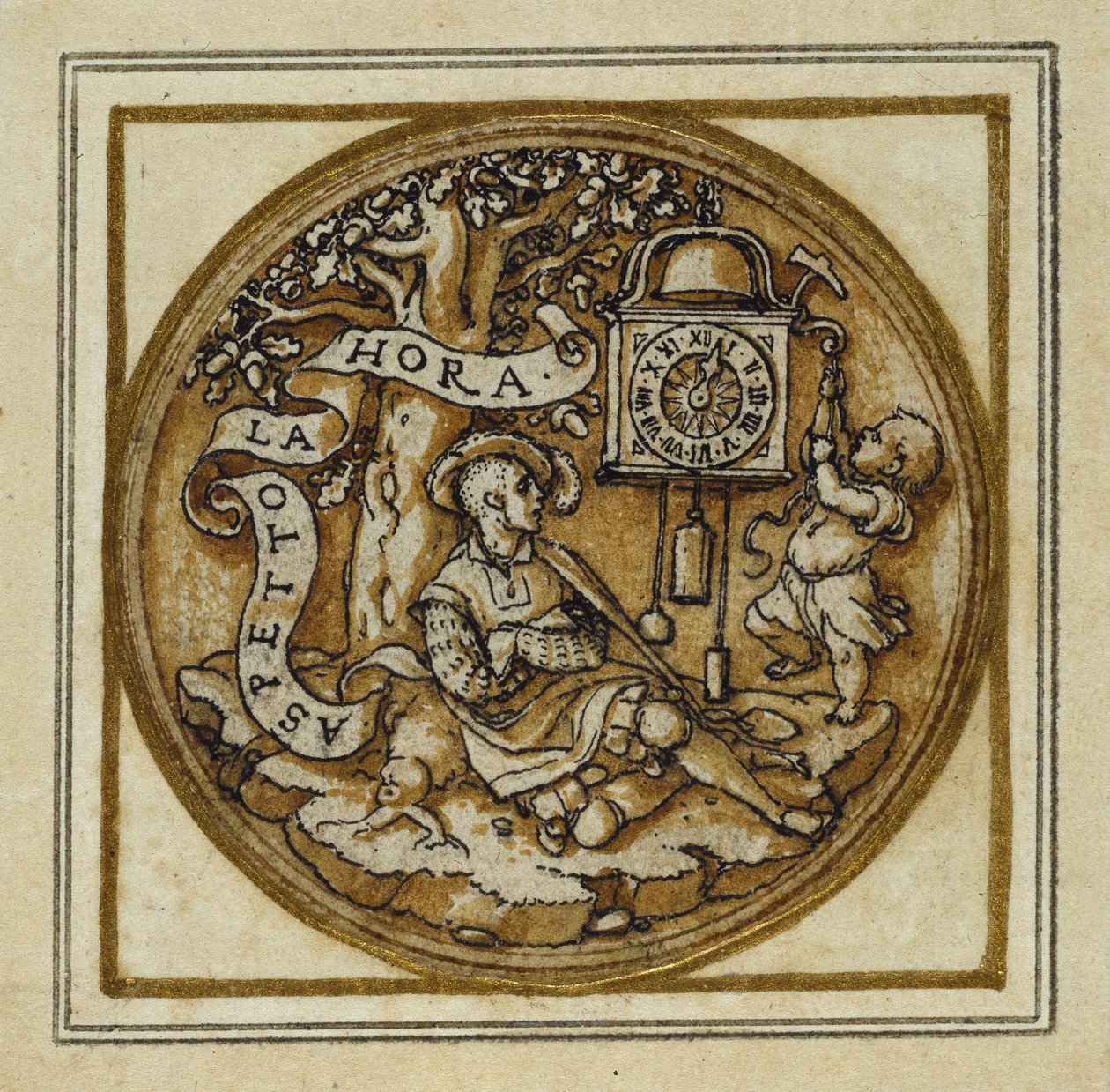 Allegory of Time - Design for et anheng eller hattemerke, ca. 1532-43 (penn og blekk på papir) av Hans Holbein der Jüngere