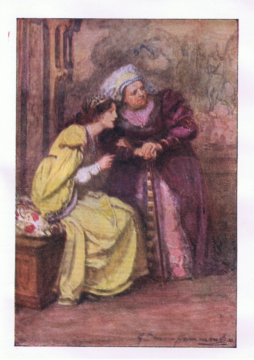 Kom hit sykepleier. Hva er yond gentleman? (Romeo and Juliet), fra The Complete Works of Shakespeare utgitt av George Harrap & Co Ltd, 1920-tallet av Hans Holbein der Jüngere