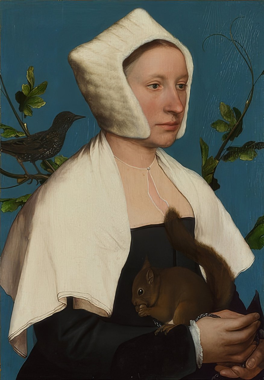 Dame med ekorn og stjerne (Anne Lovell?). Rundt 1526-28 av Hans Holbein der Jüngere