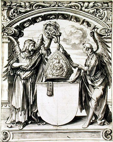 Design for et glassmaleri, ca. 1520 (penn og grå vask med svart kritt på papir) av Hans Holbein der Jüngere