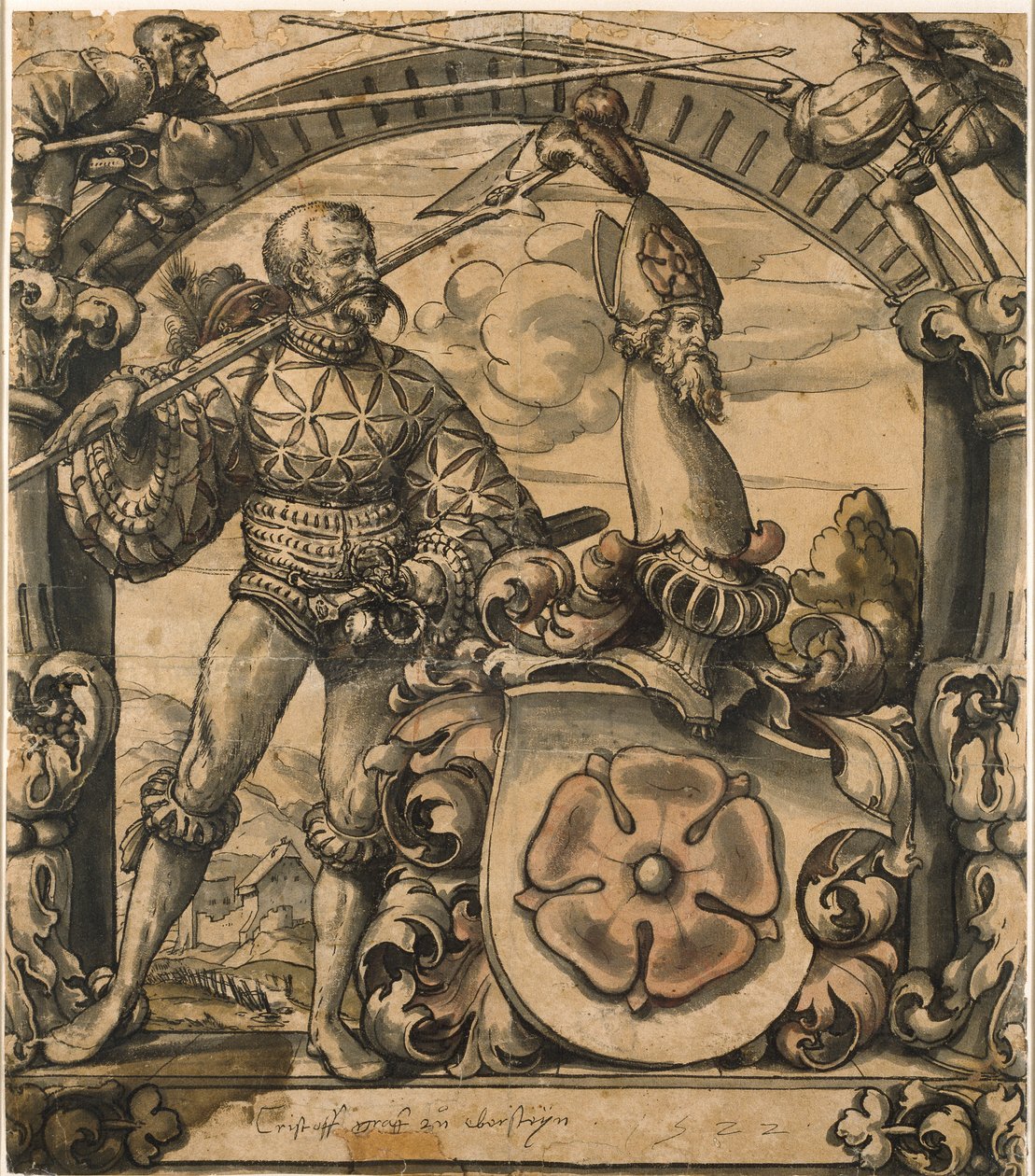 Design for et heraldisk panel av farget glass, 1522 av Hans Holbein der Jüngere