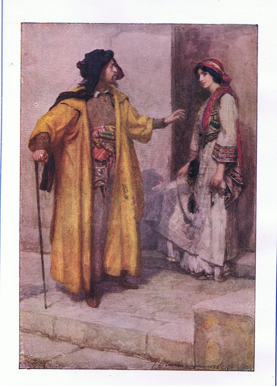 Hear you me, Jessica: lock up my doors (The Merchant of Venice), fra The Complete Works of Shakespeare utgitt av George Harrap & Co Ltd, 1920-tallet av Hans Holbein der Jüngere