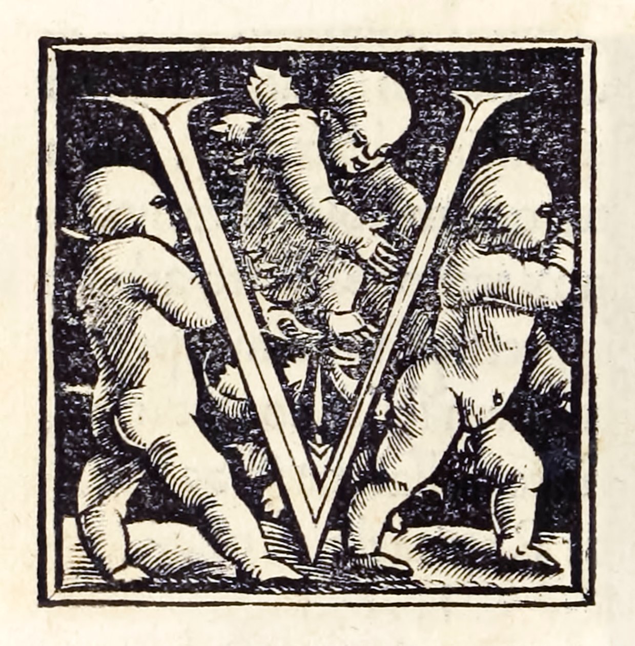 Opplyst "V" fra 1518 Basel tredje utgave av 