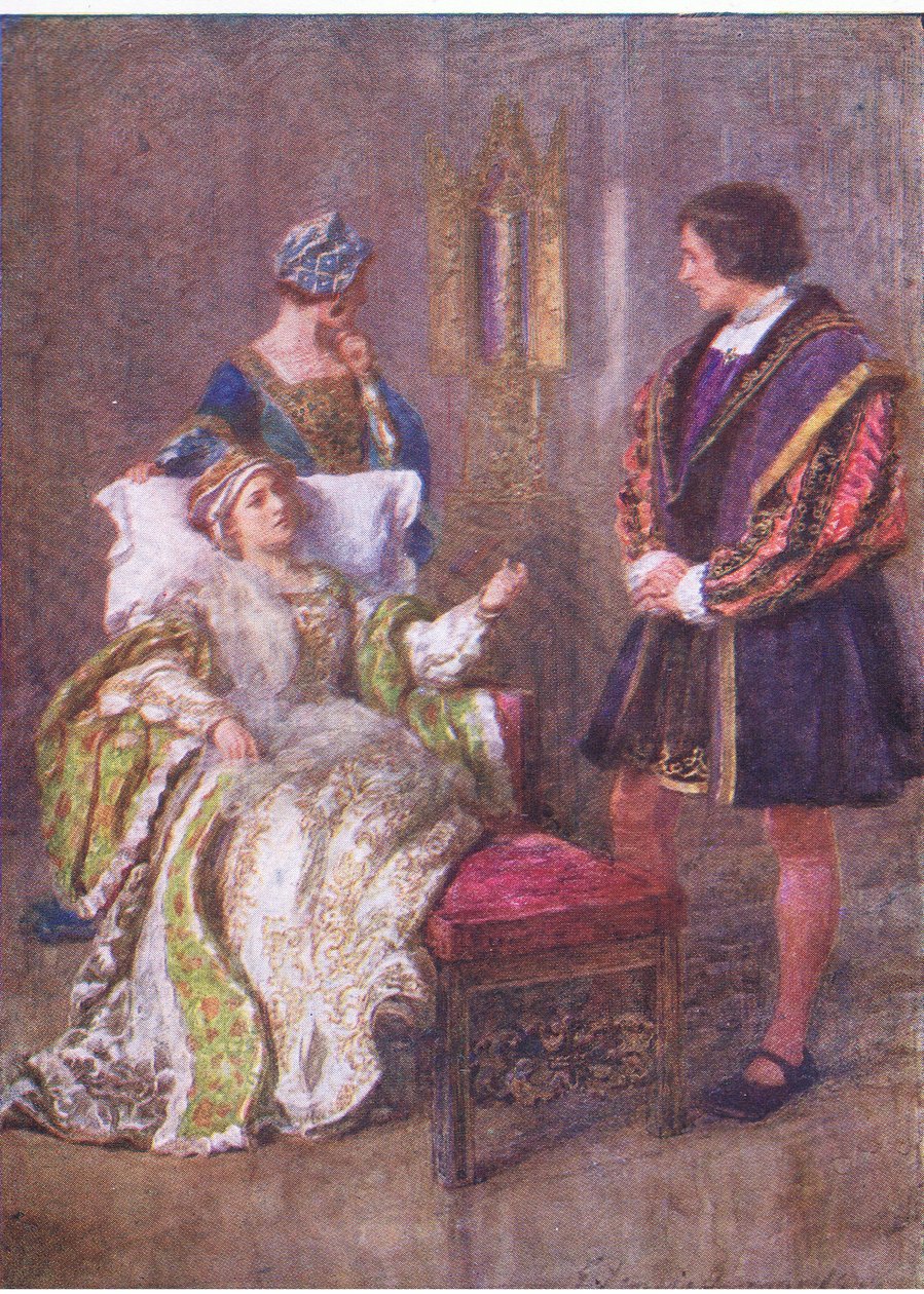 Menneskers onde manerer lever i messing: der dyder skriver vi i vann (Kong Henry VIII), fra The Complete Works of Shakespeare utgitt av George Harrap & Co Ltd, 1920-tallet av Hans Holbein der Jüngere