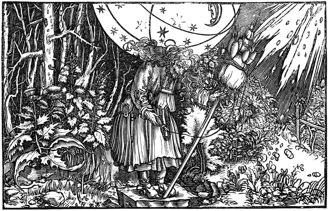 Gammel kvinne som spinner heks eller fe, 1547 av Hans Holbein der Jüngere