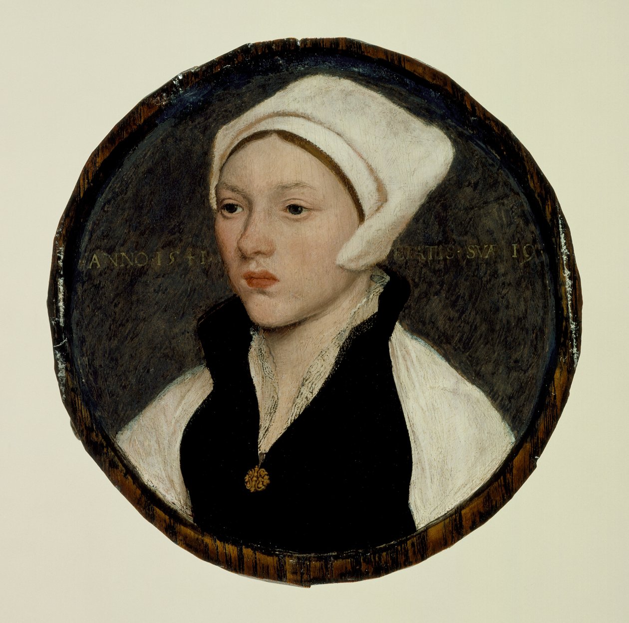 Portrett av en ung kvinne med hvit kyse av Hans Holbein the Younger