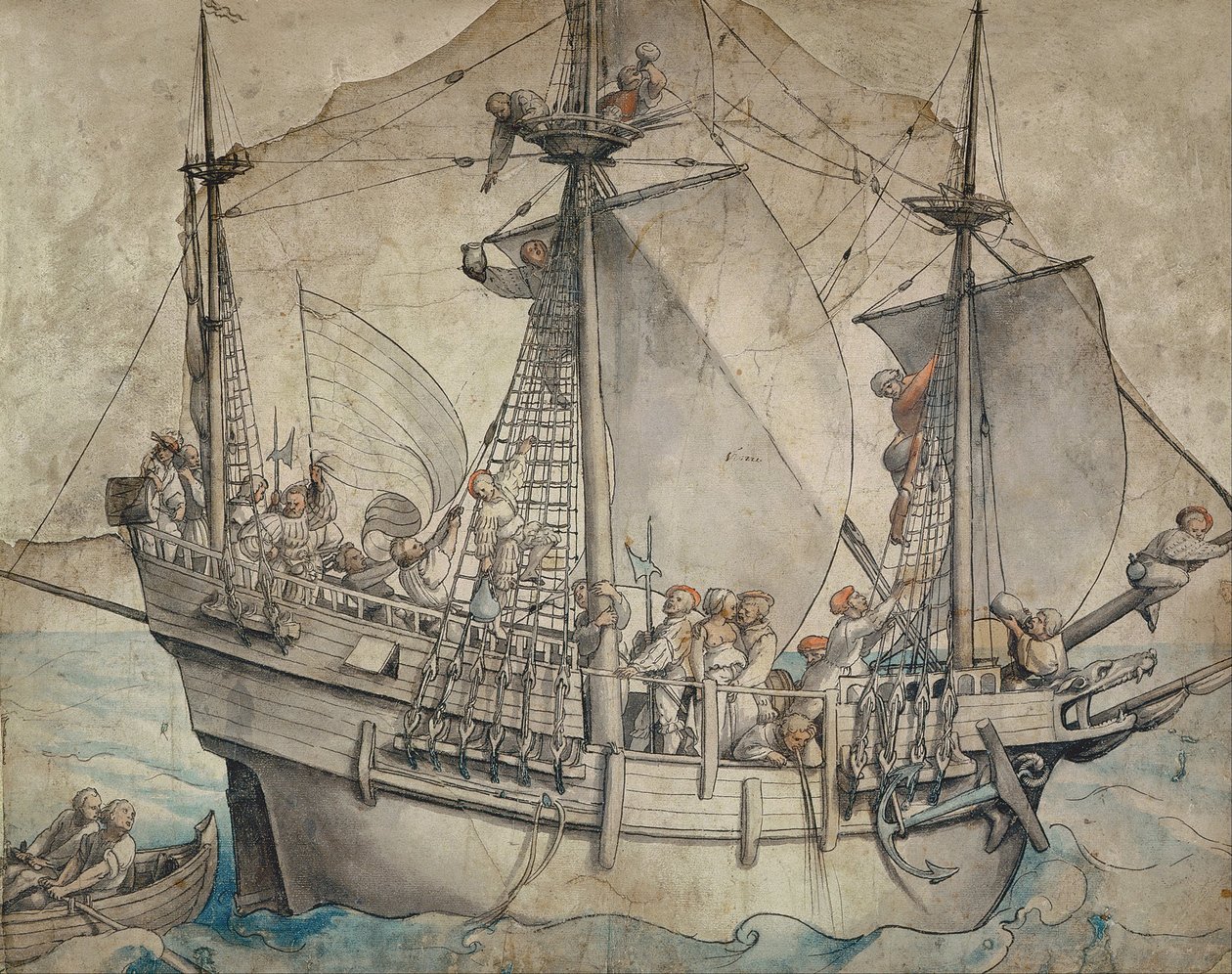 Skip med Reveling Sailors, Lansquenets og en Sutleress av Hans Holbein der Jüngere