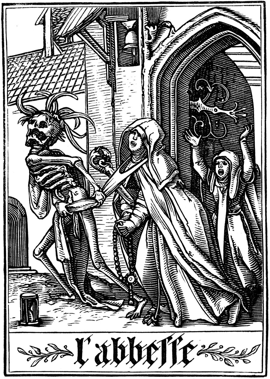 Abbedissen besøkt av døden, 1538 av Hans Holbein der Jüngere