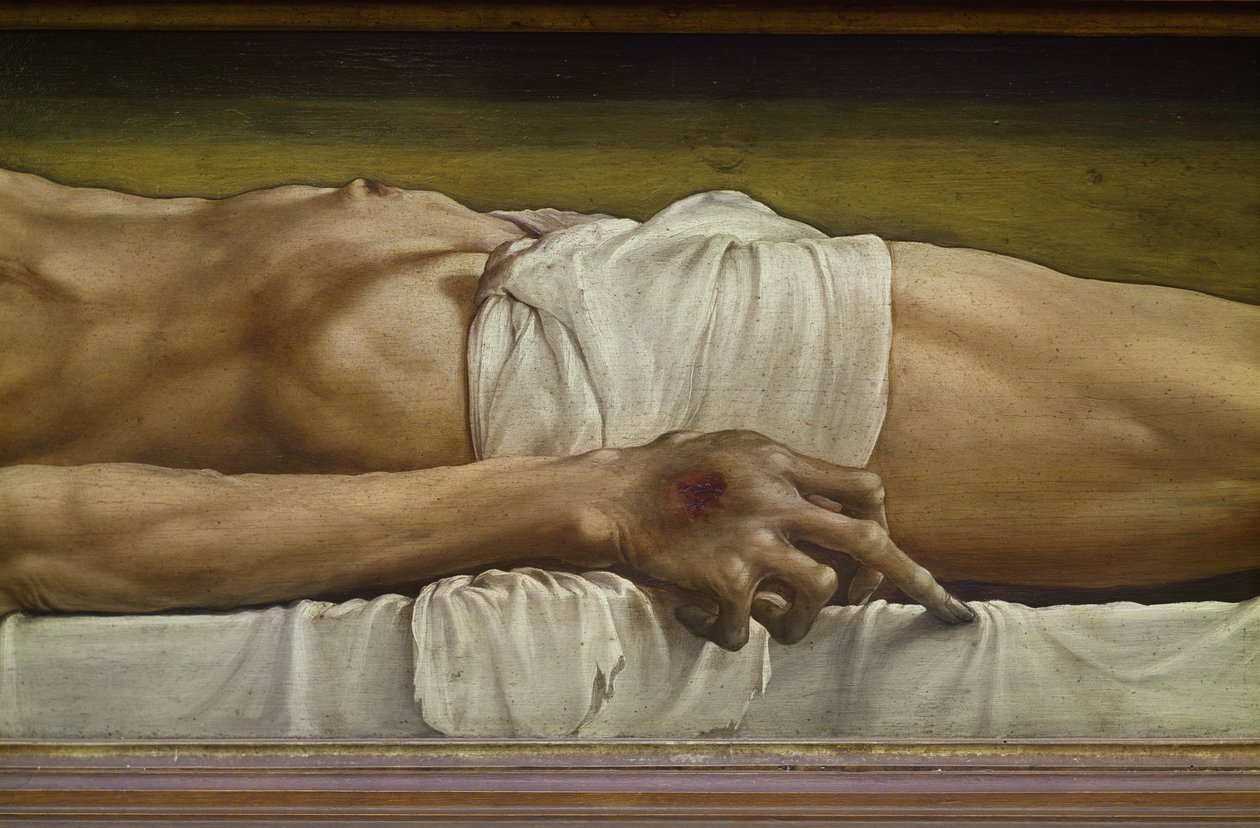 The Body of the Dead Christ, detalj av hånden, 1521 tempera på limewood av Hans Holbein der Jüngere