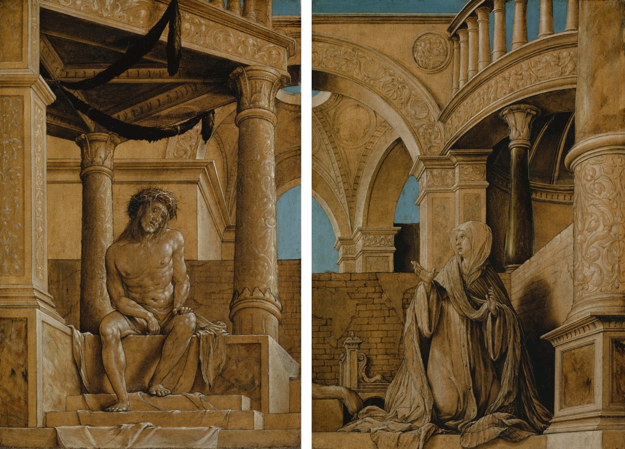 Den ettertenksomme Kristus og jomfru Maria sørger, ca. 1518-20 av Hans Holbein der Jüngere