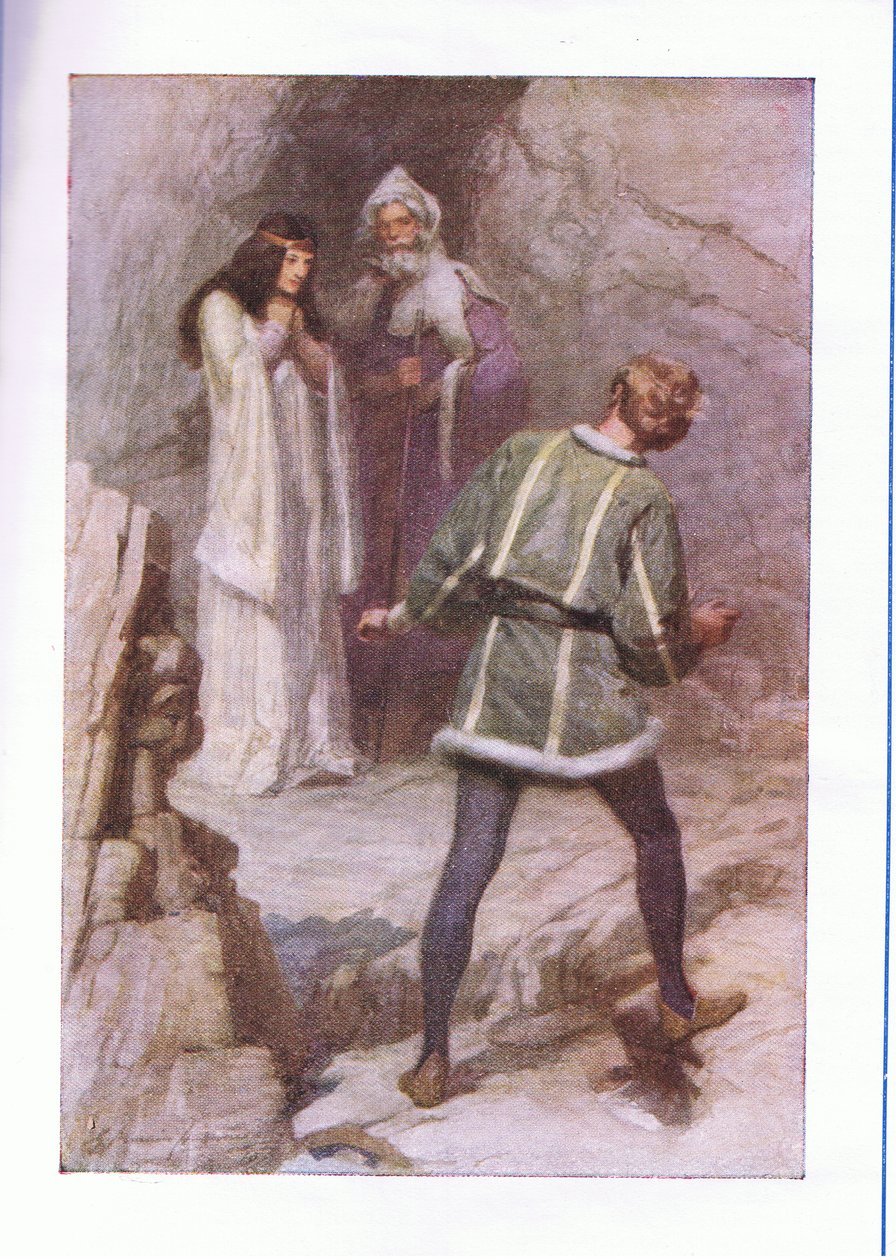 Hva er T? en ånd? (The Tempest), fra The Complete Works of Shakespeare utgitt av George Harrap & Co Ltd, 1920-tallet av Hans Holbein der Jüngere
