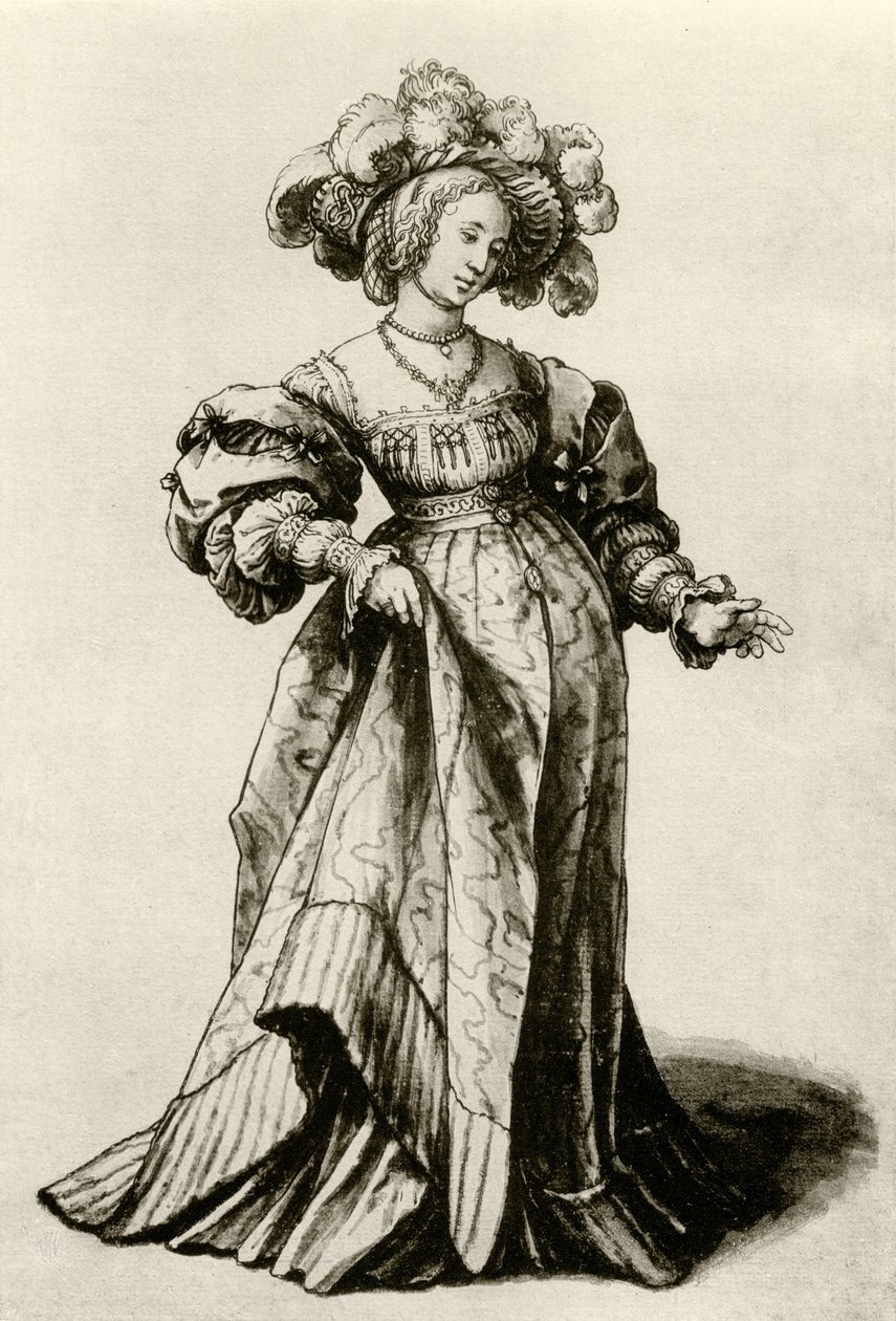 Ung Basel-dame med en plymerhatt av Hans Holbein der Jüngere