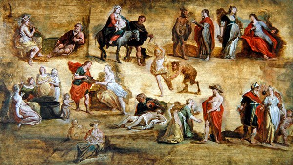 Mytologiske og religiøse scener: A Workshop Modello (olje på panel) av Hans III Jordaens