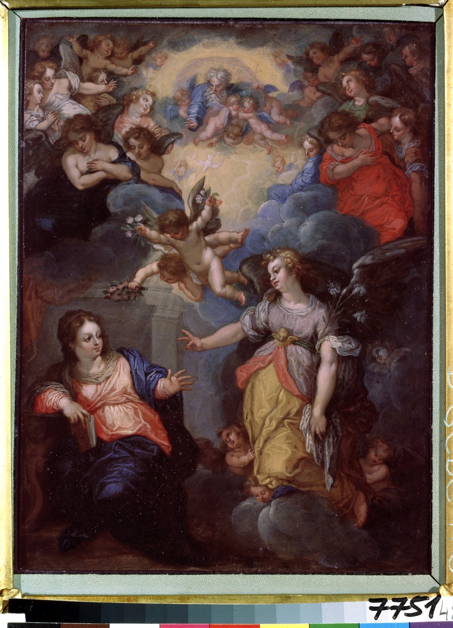Kunngjøringen. Maleri av Hans Rottenhammer Lyske (1564-1625). Olje på kobber, 37 x 21 cm. Tysk kunst, mannerisme. Statens museum for utenlandsk kunst i Latvia, Riga (Latvia). av Hans I or Johann Rottenhammer