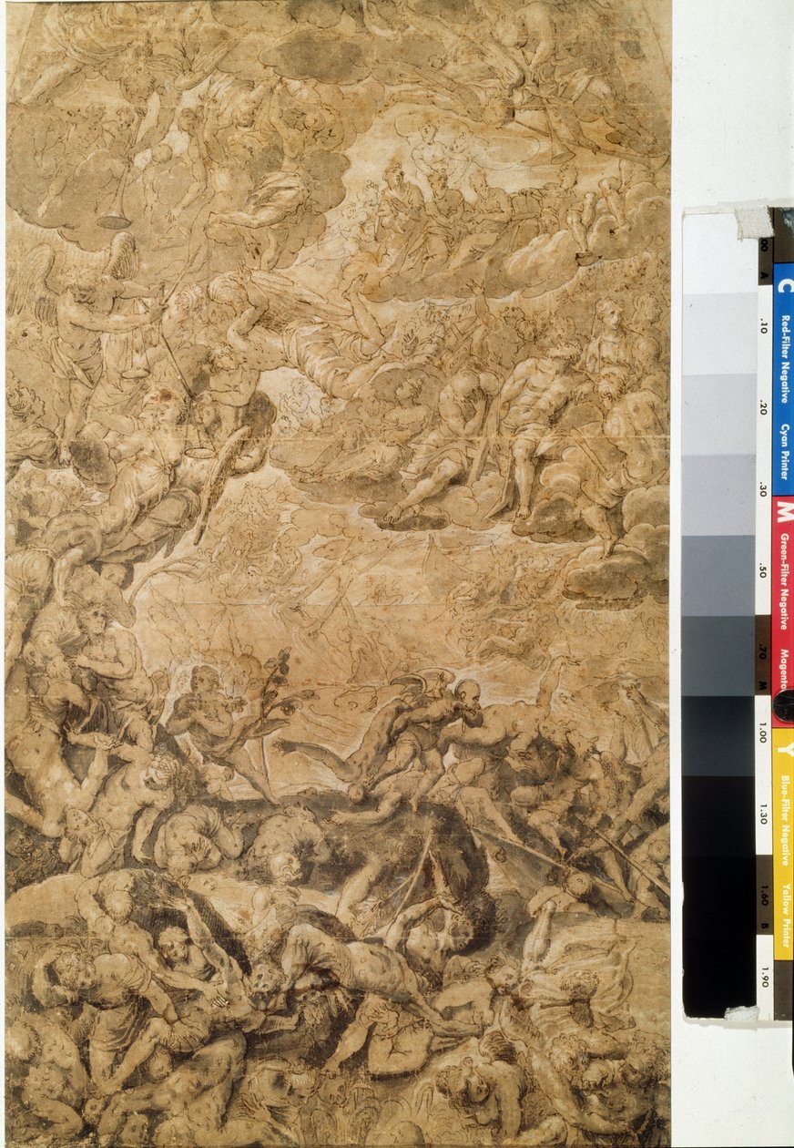 Den siste dommen. Tegning av Hans Rottenhammer, Lyske (1564-1625). Grisaille på papir, 53,7 x 31,6 cm, ca 1590. Tysk kunst, mannerisme. Pushkin Museum of Fine Arts, Moskva. av Hans I or Johann Rottenhammer