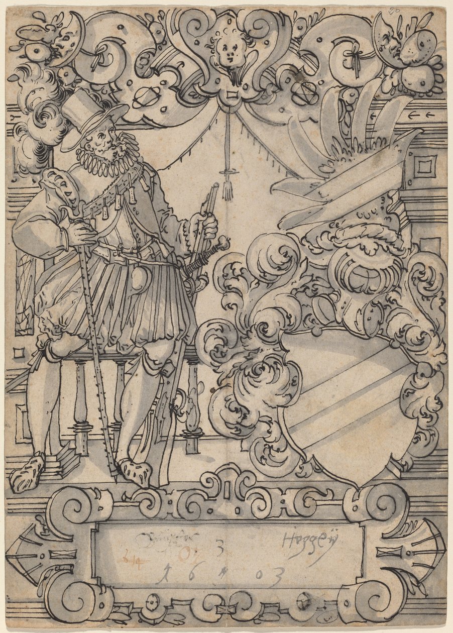 En giver med et våpenskjold (Shield Companion and Slanting Bar Heraldic Shield) av Hans Jegli II