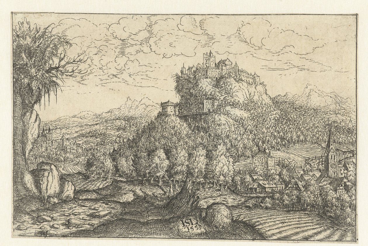 Landskap med et slott på et fjell av Hans Lautensack