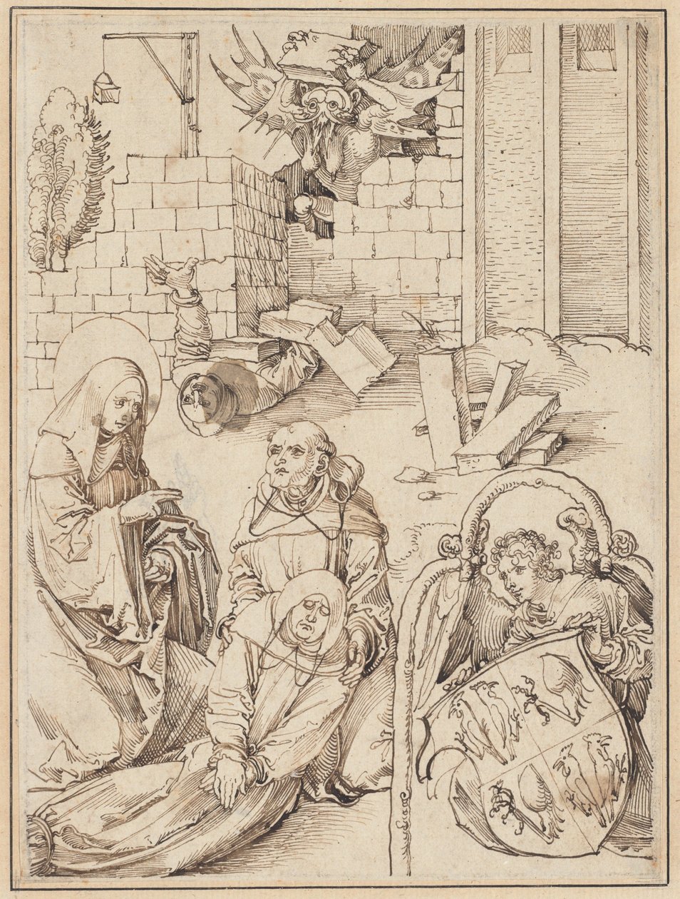 Saint Benedict gjenoppliver en munk drept av djevelen av Hans Leonard Schaufelein