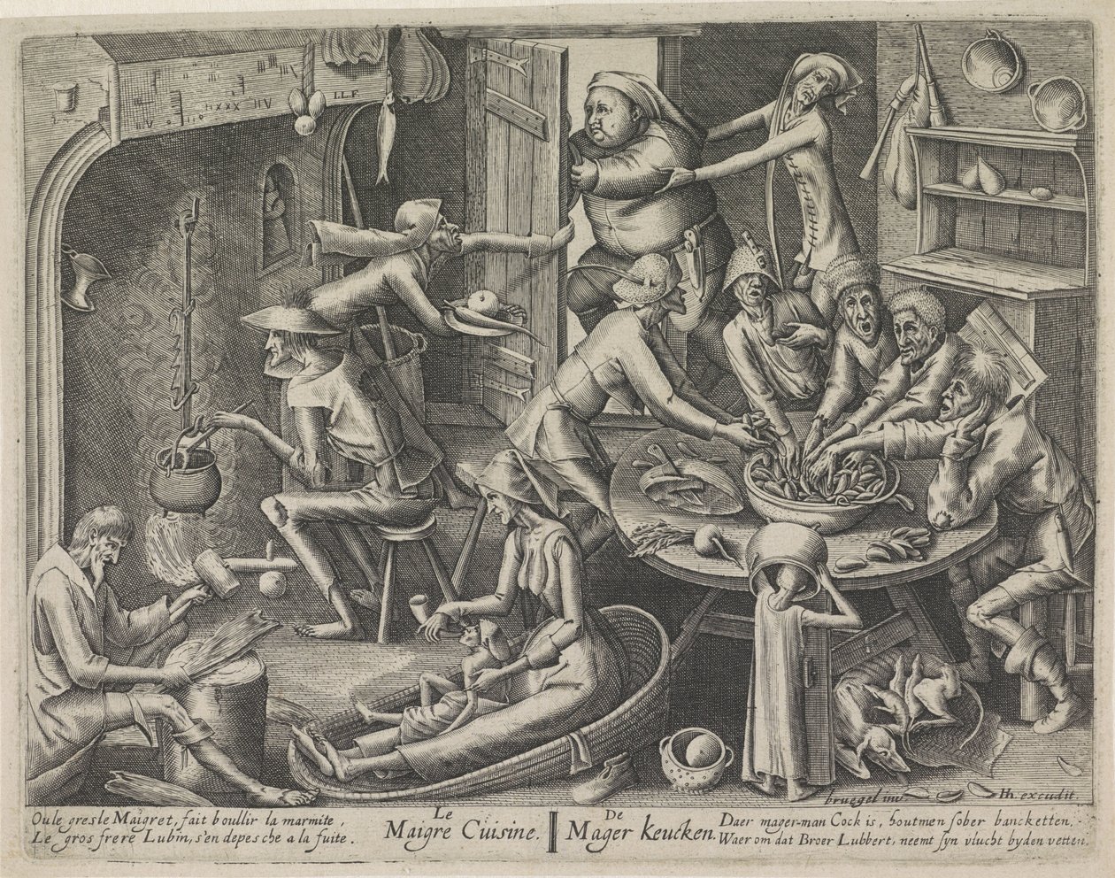 magert kjøkken Le Maigre Cuisine / The Skinny Keucken (tittel på objekt) Magert kjøkken og det fete kjøkkenet (serietittel) av Hans Liefrinck (I) (possibly)