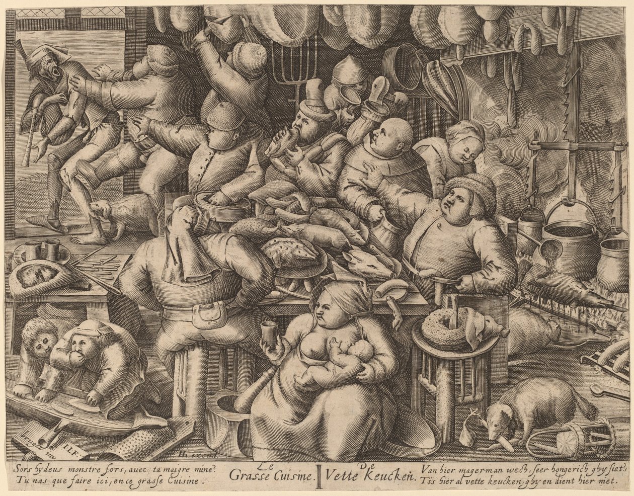 Det fete kjøkkenet av Hans Liefrinck I, after Pieter van der Heyden, after Pieter Bruegel the Elder