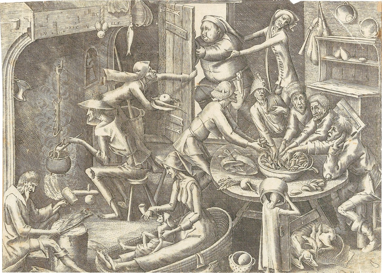 The Poor Kitchen etter Pieter Brueghel I, ca 1563. av Hans Liefrinck the Elder