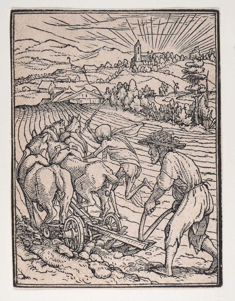 Bonden eller plogmannen, fra Dødsdansen, ca. 1526, publisert 1538. av Hans Lützelburger