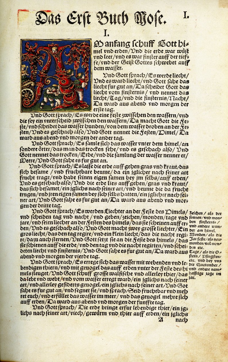 Åpningssiden til Genesis Book i Martin Luthers bibeloversettelse av 1534 av Hans Luft