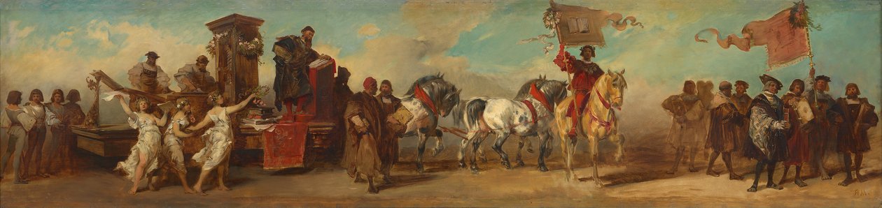 Utkast til festtoget i 1879 - Boktrykkere, bokhandlere og kunsthandlere av Hans Makart