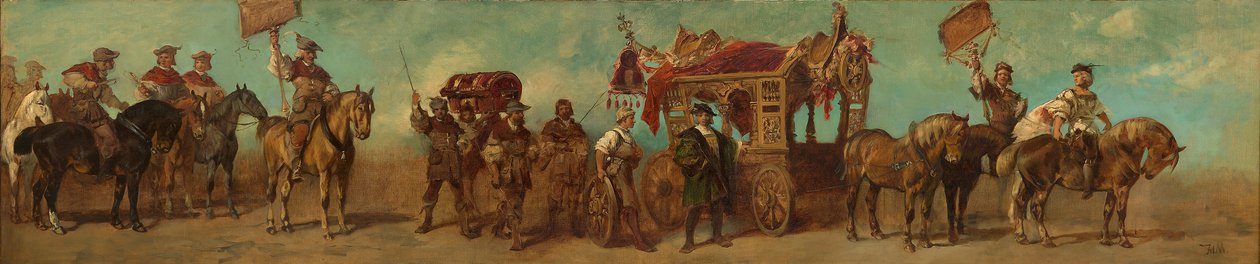 Utkast til festtoget i 1879 - Vognbyggere, salmakere, reimakere og veskeprodusenter av Hans Makart