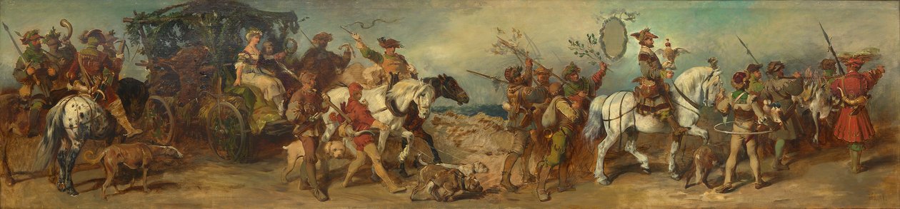 Utkast til festtoget i 1879 - Jaktgruppe med trofévogn av Hans Makart