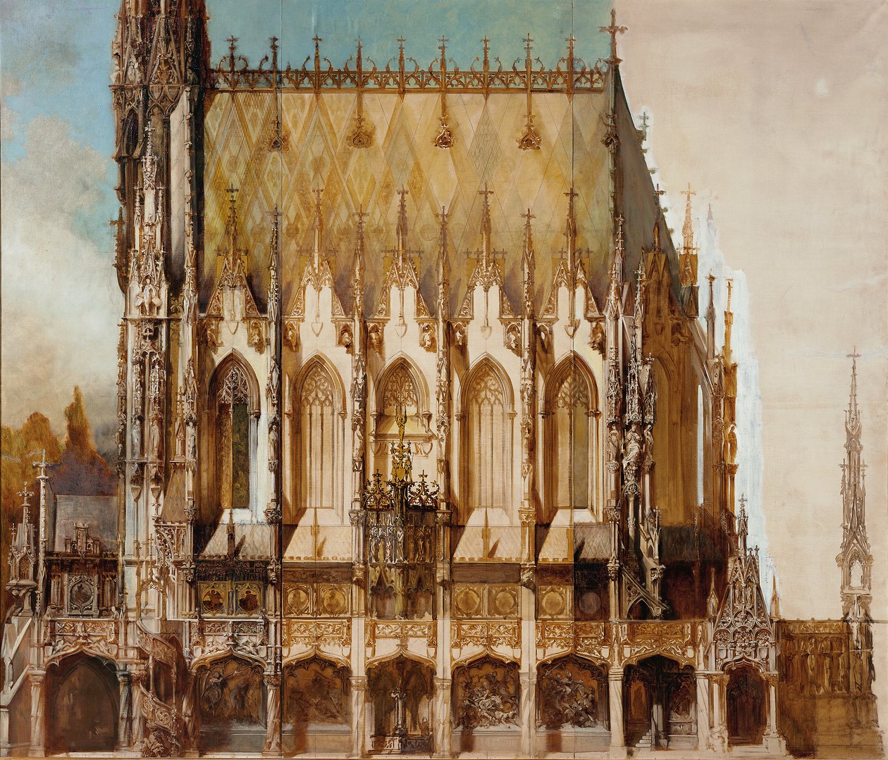 Gotisk gravkirke St. Michael, sett fra siden av Hans Makart