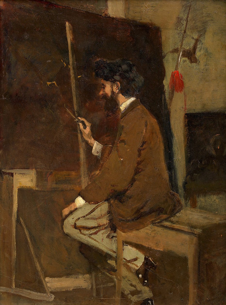 Selvportrett foran staffeliet, før 1868. av Hans Makart