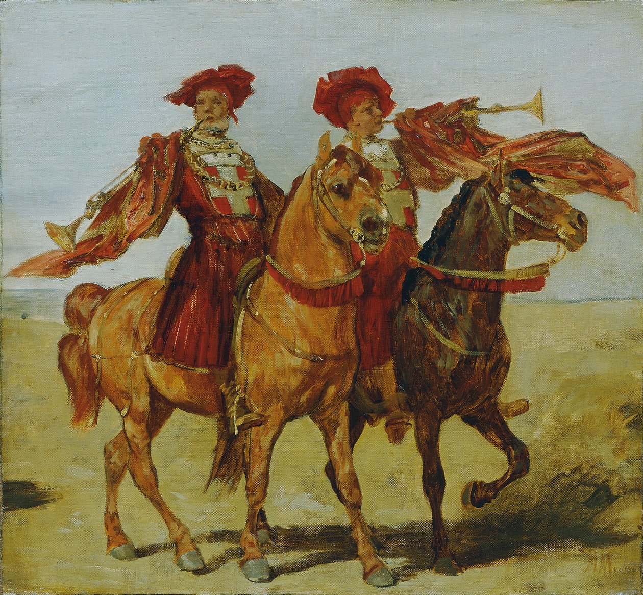 To monterte fanfarespillere av Hans Makart