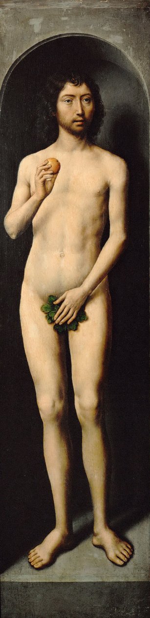 Adam. Sidefløyen til den lille triptyken til døperen Johannes - Hans Memling (1433/40-1494). Olje på tre, ca 1485. Dimensjon : 69,4x17,2 cm. Kunsthistorisk museum, Vienne av Hans Memling