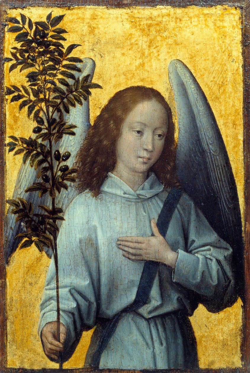 Engel som holder en olivengren Maleri av Hans Memling (1435-1494) (ec.flam.) 1400-tallet søn. 1,64x1,1 m Paris, Musée du Louvre av Hans Memling
