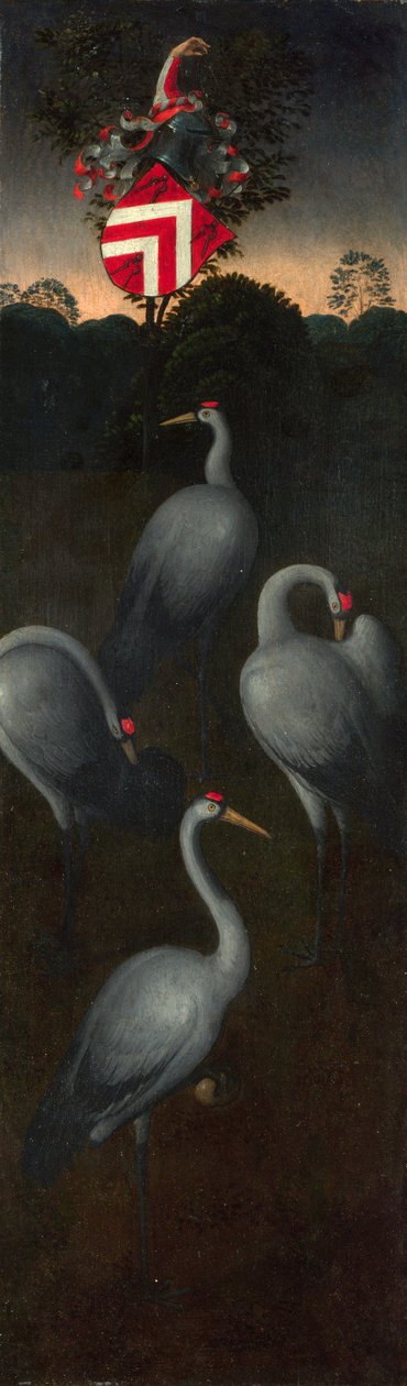 Traner med våpenskjoldet til Pagagnotti-familien Baksiden av et panel fra en triptyk, ca. 1480 av Hans Memling