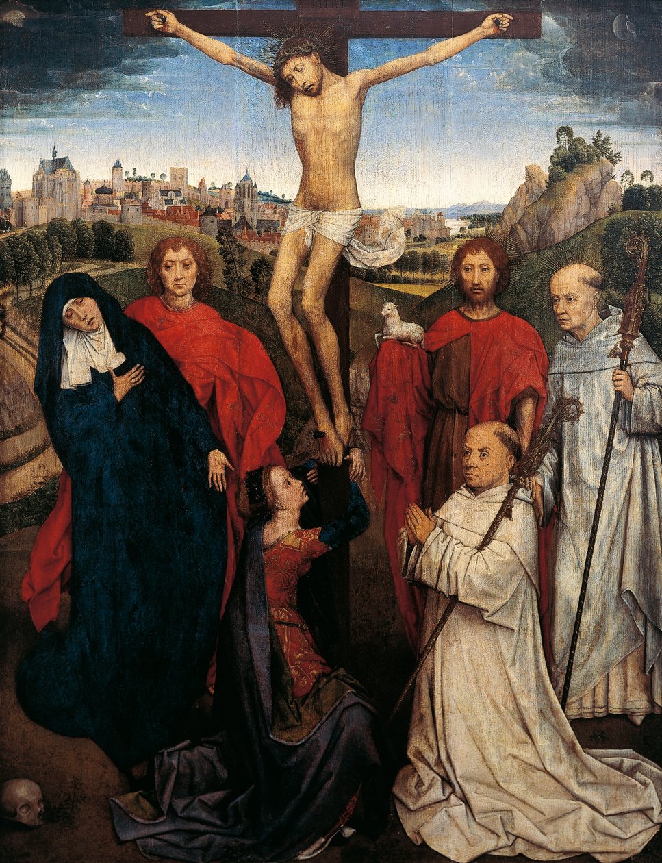 Crucifixion, sentralt panel fra The Triptych of Jan Crabbe, ca.1470 av Hans Memling
