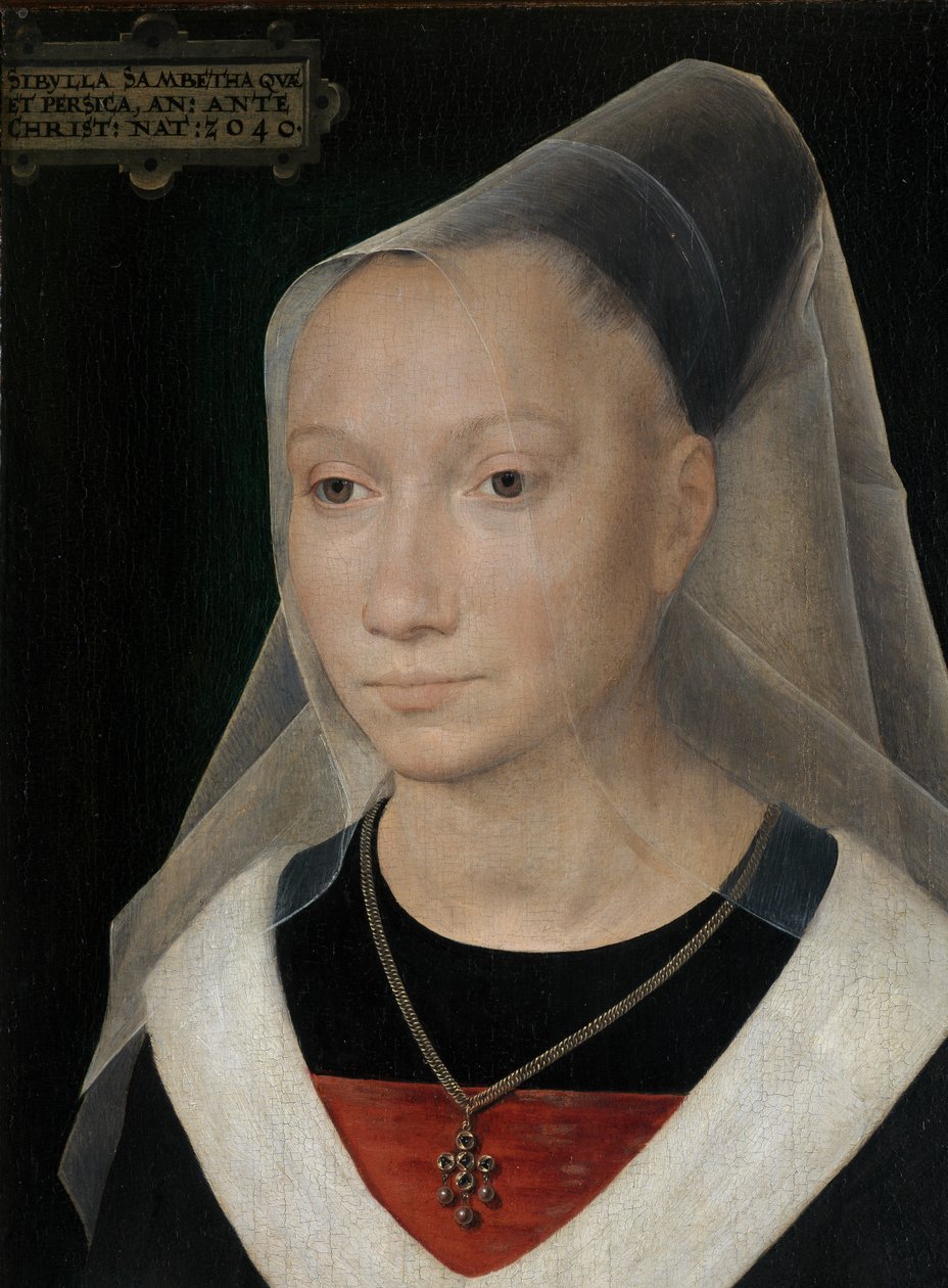 Detalj av portrett av en ung kvinne av Hans Memling