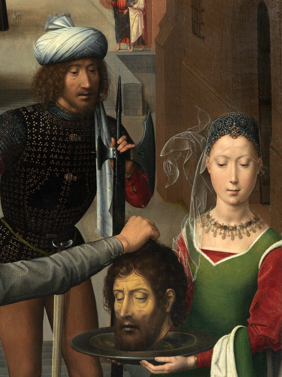 Detalj av venstre panel av Triptych of Saint John the Baptist og Saint John the Evangelist av Hans Memling