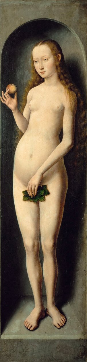 Eve. Sidefløyen til den lille triptyken til døperen Johannes - Hans Memling (1433/40-1494). Olje på tre, ca 1485. Dimensjon : 69,3x17,3 cm. Kunsthistorisk museum, Vienne av Hans Memling