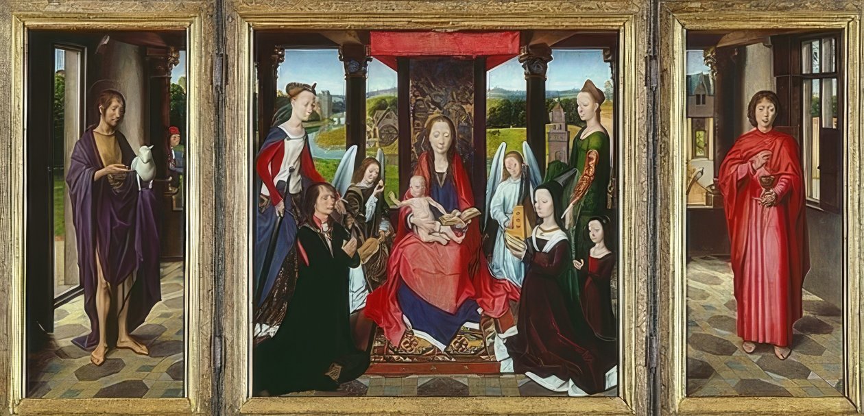 Jomfru med barn og hellige (The Donne Triptych). Rundt 1478 av Hans Memling