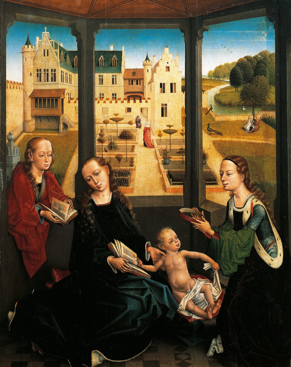 Madonna og barn i en hage av Hans Memling
