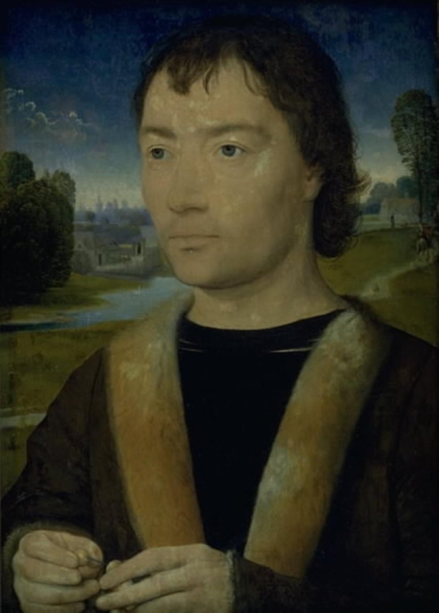 Portrett av en ung mann med en rosenkrans av Hans Memling
