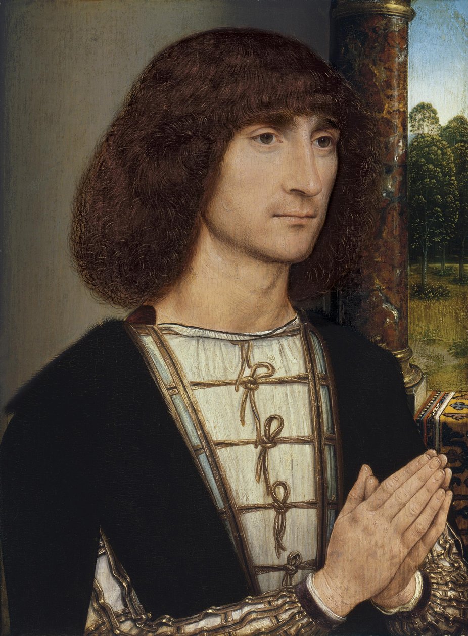 Portrett av en ung mann ber, ca 1485 av Hans Memling