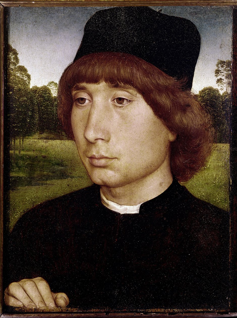 Portrett av en ung mann. (olje på tre, ca. 1480) av Hans Memling