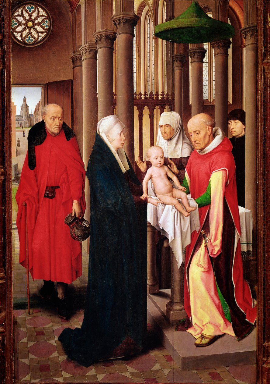 Presentasjon i templet. Høyre panel av Triptych of Adoration of the Magi (Detrempe på tre, ca. 1470) av Hans Memling