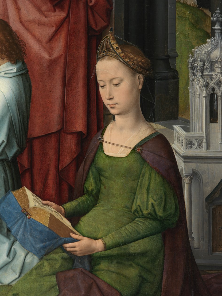 St. Barbara, detalj av sentralpanelet i Triptych of Saint John the Baptist og Saint John the Evangelist av Hans Memling