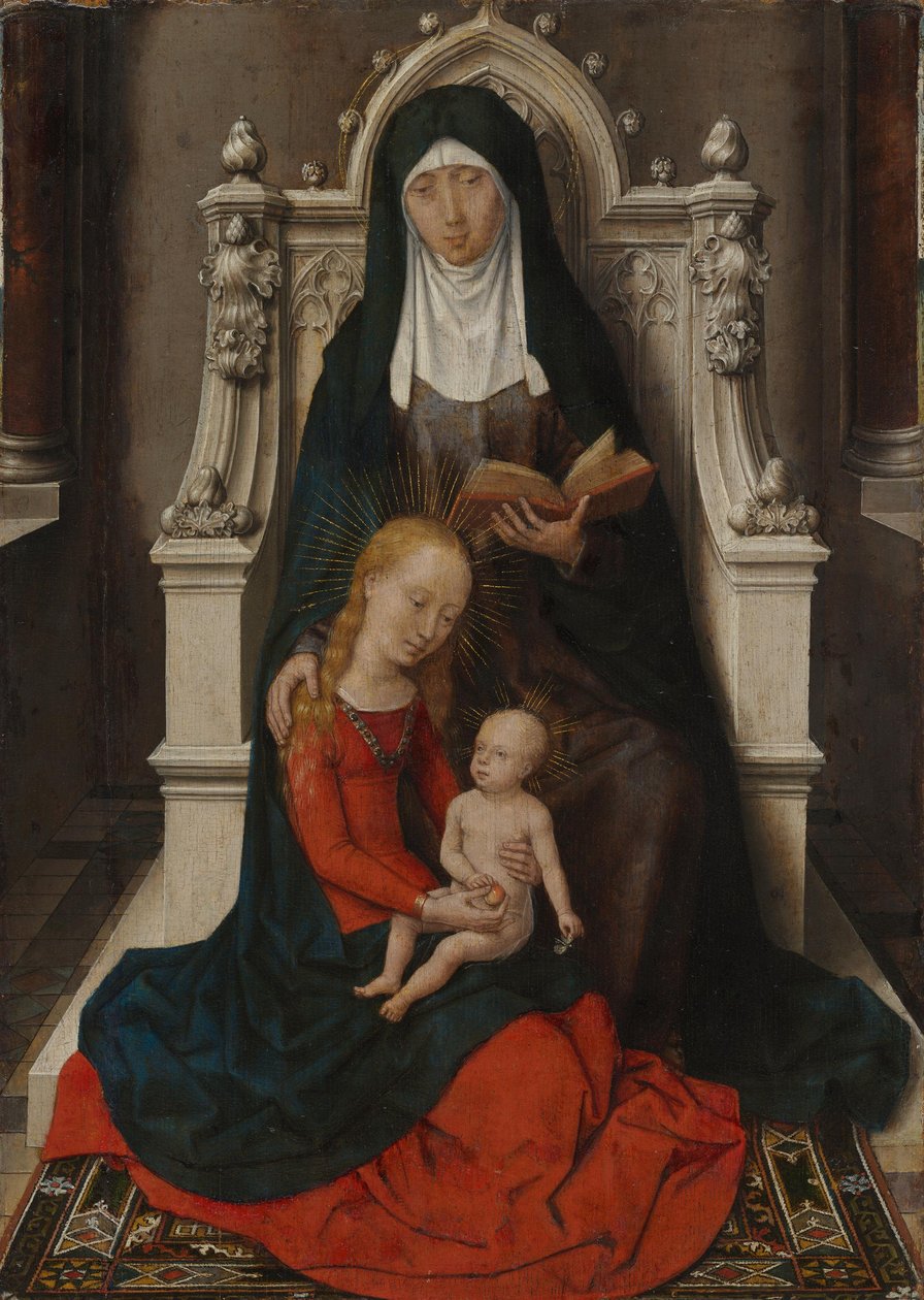 Panel fra en diptyk: Den hellige Anna med Jomfru Maria og barnet (adskilt ytterside av inv. nr. 5) av Hans Memling