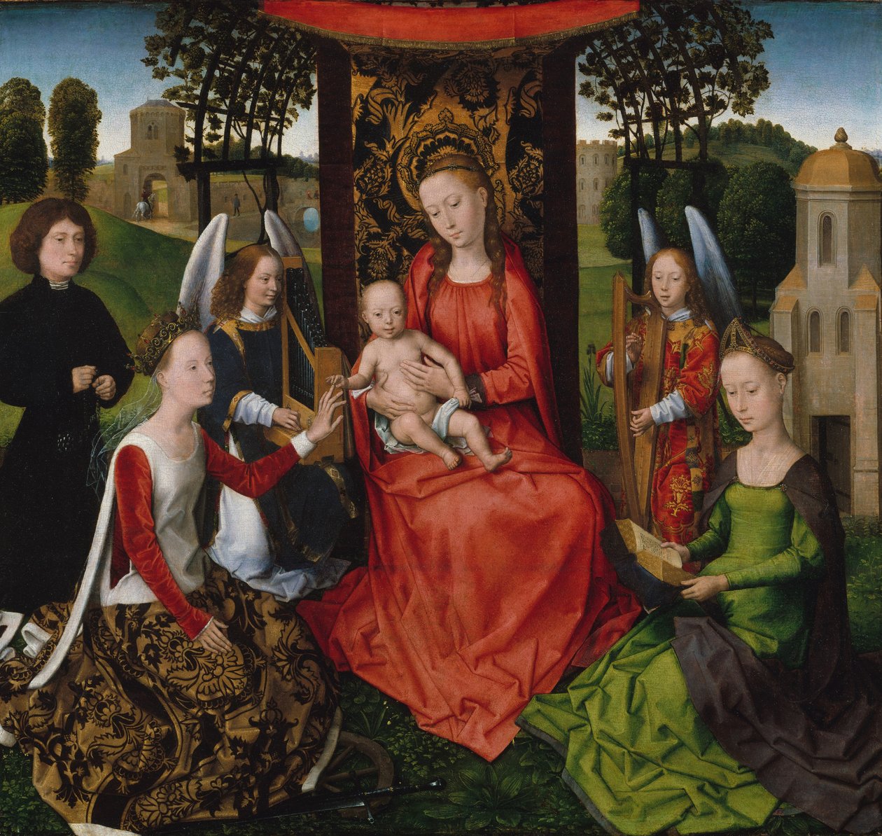 Jomfru og barn med de hellige Katarina av Alexandria og Barbara av Hans Memling